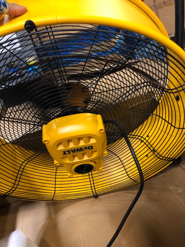 Photo 2 of DEWALT Drum Fan High-Velocity Industrial, Drum, Floor, Barn, Warehouse Fan, Heavy Duty Air Mover with Adjustable Tilt & Large Wheel, 24", Yellow DXF2490
