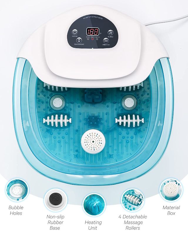 Photo 1 of Foot Spa/Bath Massager with Heat Bubbles Vibration 3 in 1 Function, 4 Massaging Rollers Pedicure for Tired Feet Help Sleep Home Use
