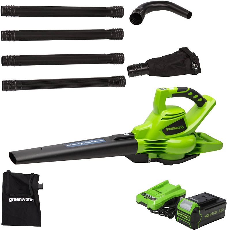 Photo 1 of Greenworks 40V (185 MPH) Brushless Cordless Blower / Vacuum with GK0A00 Universal Gutter Kit-----MISSING PARTS ---VIEW PICTURES FOR REFERENCE 
