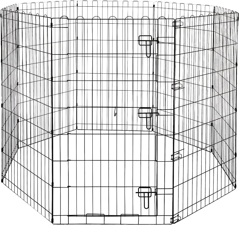 Photo 1 of Amazon Basics Foldable Metal Pet Dog Exercise Fence Pen With Door Gate - 60 x 60 x 42 Inches, Black
