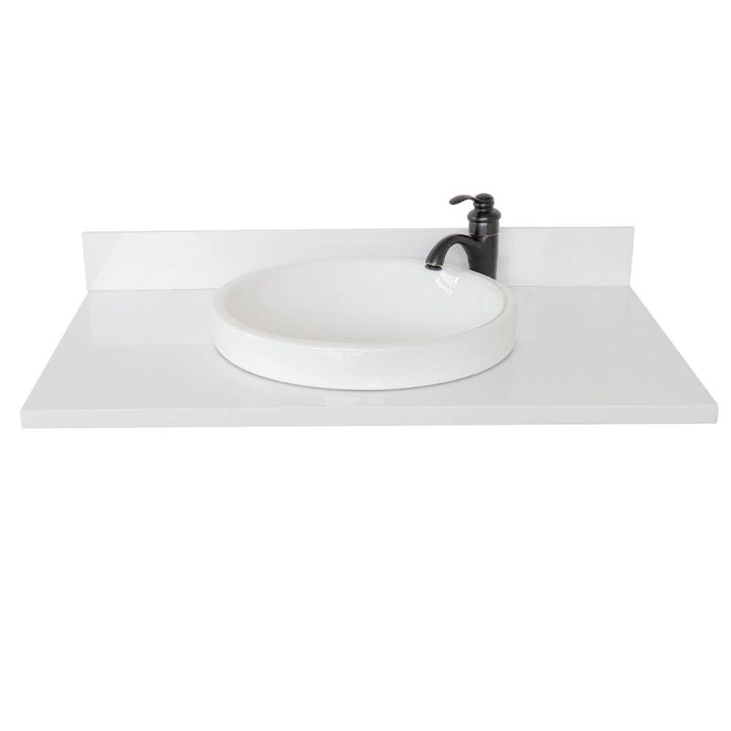Photo 1 of 37" White quartz top with round sink - BellaTerra 430003-37-WERD  37X22 FAUCET SOLD SEPARATELY
