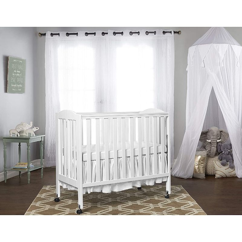 Photo 1 of Dream On Me 3 in 1 Portable Folding Stationary Side Crib in White, Greenguard Gold Certified, Mini Crib