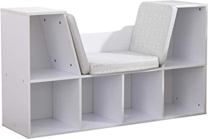 Photo 1 of KidKraft Wooden Bookcase with Reading Nook, Storage and Gray Cushion, White, Gift for Ages 3-8
