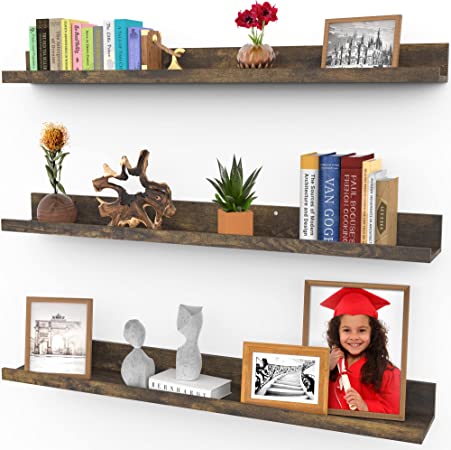 Photo 1 of 36 Inch Floating Shelves for Wall, Set of 3 in Walnut Brown, Modern Rustic Style, Wall Mounted Display Shelves, Picture Ledges by Icona Bay
