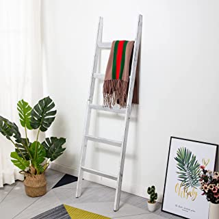 Photo 1 of Blanket Ladders for The Living Room 5 Ft Rustic Farmhouse Wall Leaning Wood Decorative Towel Quilt Ladder Bathroom Storage Display Rack Shelf Holder, White