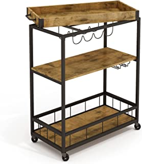 Photo 1 of Bar Carts for The Home with Movable Serving Tray, Mini Home Bar with Wheels, Industrial Mobile Wine Trolley with Wine Rack and Glass Holder, Rolling Drink Cart for Outdoor/Living/Kitchen/Dining Room