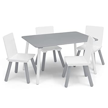 Photo 1 of Delta Children Kids Table and Chair Set (4 Chairs Included) - Ideal for Arts & Crafts, Snack Time, Homeschooling, Homework & More, Grey/White
