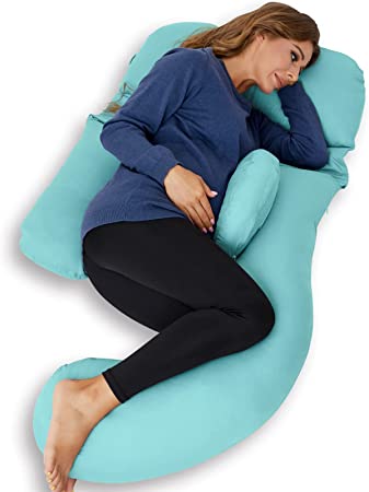 Photo 1 of UniNewborn Pregnancy Pillows for Sleeping with Washable Combed Cotton Cover, G Shaped Side Sleeping Maternity Pillow Detachable Pillow for Pregnant Women Neck Back Belly Hips Legs(CYAN BLUE)