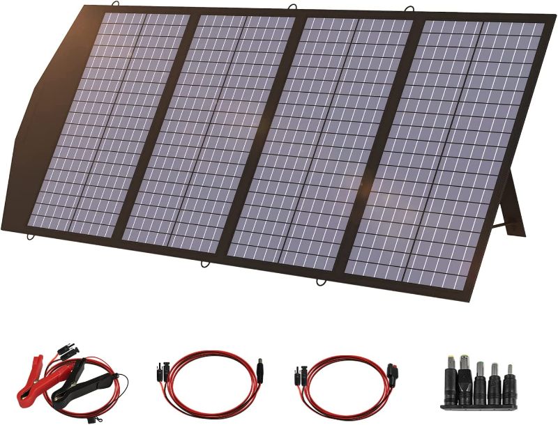 Photo 1 of ALLPOWERS 140W Portable Solar Panel Charger for Laptop Cellphone, Waterproof IP65 Foldable Solar Panel with MC- 4, DC, and USB Output, for Solar Generator, Power Bank, 12V Car Battery
