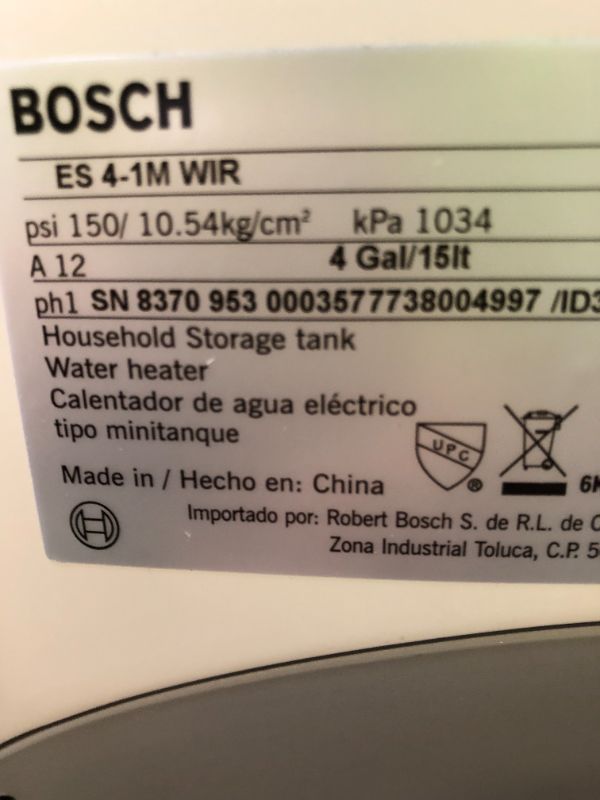 Photo 3 of Bosch Electric Mini-Tank Water Heater Tronic 3000 T 4-Gallon (ES4) - Eliminate Time for Hot Water - Shelf, Wall or Floor Mounted
