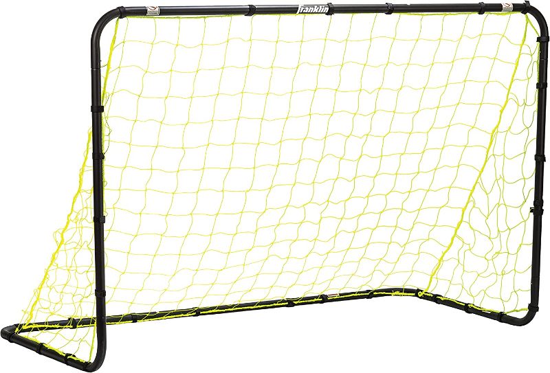 Photo 1 of Franklin Sports Competition Soccer Goal - Steel Backyard Soccer Goal with All Weather Net - Includes 6 Ground Stakes - 6'x4' Soccer Goal - Black
