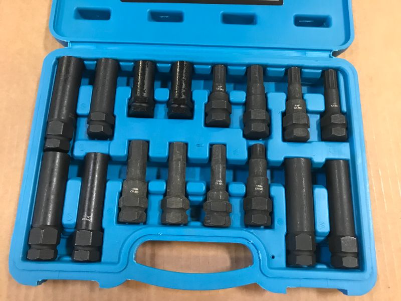 Photo 2 of 16pc Locking Lug Nut Master Key Set | SAE & Metric Wheel Lock Removal Kit for Removing Locking Spline Star Hex and Fluted Hex Lug Nuts | Lug Nut Remover Set for Mechanics and More, CrMo Steel
