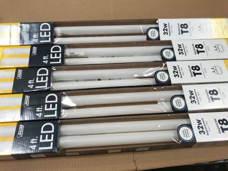 Photo 3 of Feit Electric T848/830/B/LED/2/5 4FT T8 LED Tube Light, Type B Ballast Bypass, 18W=32W, 3000K Warm White, Double-End Powered, F32T8 Fluorescent Tube Replacement, Damp Rated, UL, 10-Pack
