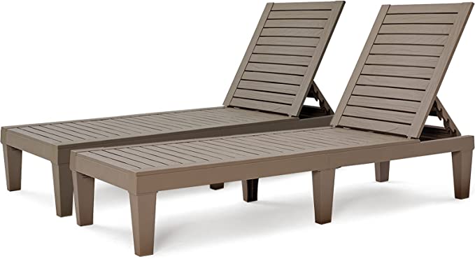 Photo 1 of BLUU Chaise Lounge Chairs for Outdoor Patio Use | Adjustable with 5 Positions | Wood Texture Design | Waterproof | Easy to Assemble | Max Weight 330 lbs | Set of 2
