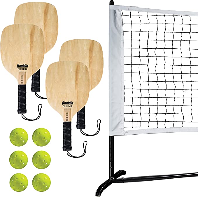 Photo 1 of Half Court Size Pickleball Net by Franklin Pickleball - Includes 10ft Net, (4) Paddles, and (6) X-40 USA Pickleball Approved Pickleballs
