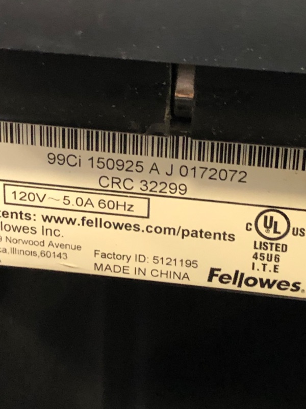 Photo 1 of Fellowes 99Ci 18 Sheet Shredder for Home and Small Office, 100% Jam Proof Paper Shredder, P-4 Cross-Cut, Black/Dark Silver
