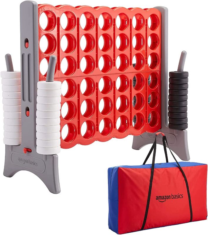 Photo 1 of Amazon Basics Giant BPA-free 4-In-A-Row Premium Plastic Game Set with Carry Bag, Red&Grey
