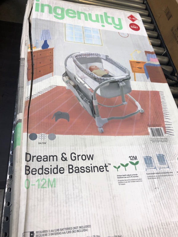 Photo 4 of Ingenuity Dream & Grow Bedside Baby Bassinet 2-Mode Crib 0-12 Months, Adjustable Height - Dalton (Grey)

