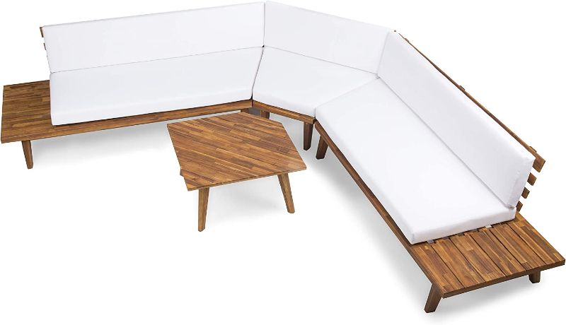 Photo 1 of  Incomplete set ------ Outdoor V-Shaped Acacia Wood Sectional -----JUST THE MIDDLE AND SMALL TABLE--------- 
