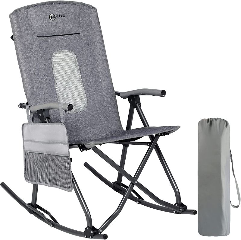 Photo 1 of 
PORTAL Oversized Quad Folding Camping Rocking Chair High Back Hard Armrest Carry Bag Included, Support 300 lbs (Dark Grey)