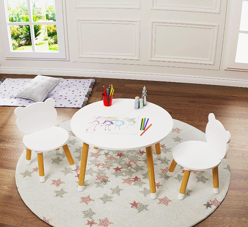 Photo 1 of 
UTEX Kids Wood Table and Chair Set, Kids Play Table with 2 Chairs,3 Pieces Round Play Tablet for Toddlers, Girls, Boys,White