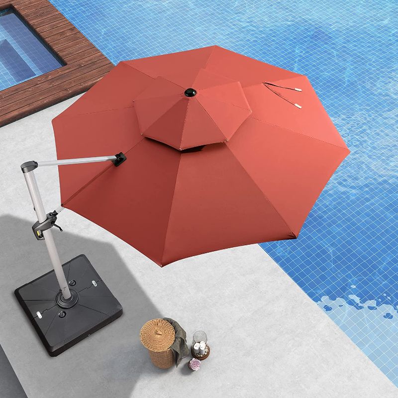 Photo 1 of (BASE NOT INCLUDED) PURPLE LEAF 11 Feet Patio Umbrella Outdoor Round Umbrella Large Cantilever Umbrella Windproof Offset Umbrella Heavy Duty Sun Umbrella for Garden Deck Pool Patio, Brick Red (FACTORY SEALED)
