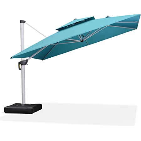 Photo 1 of (BASE NOT INCLUDED) PURPLE LEAF 12 Feet Double Top Deluxe Square Patio Umbrella Offset Hanging Umbrella Cantilever Umbrella Outdoor Market Umbrella Garden Umbrella, Turquoise Blue(FACTORY SEALED)