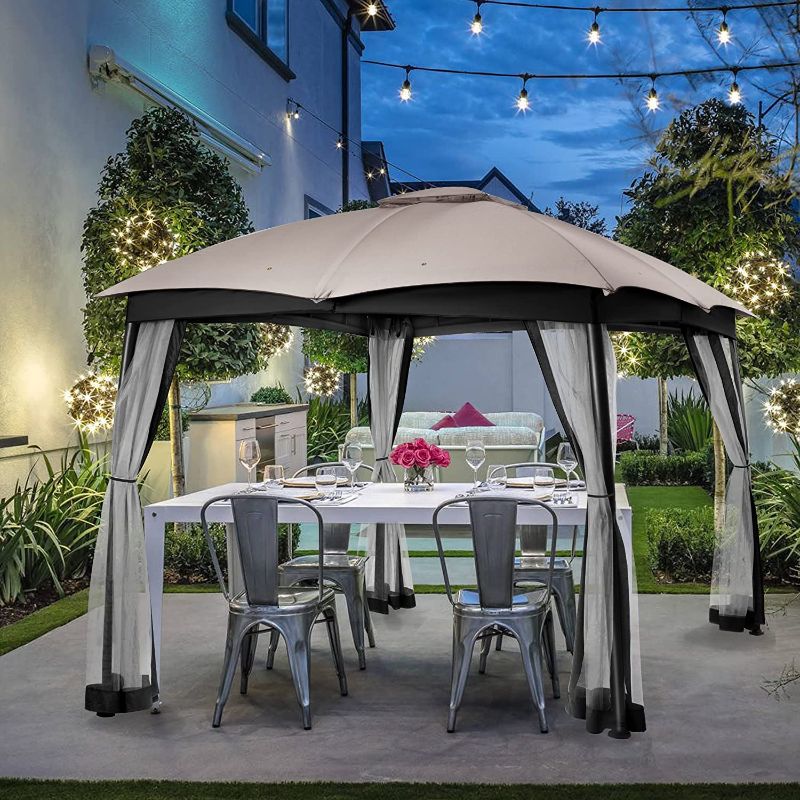 Photo 1 of FAB BASED 10x12 Gazebo for Patio, Double Vent Canopy Gazebo with Netting Screen, Outdoor Heavy Duty Steel Patio Gazebo, Waterproof and Portable Gazebo for Deck Backyard Lawn and Garden(Ash Grey)