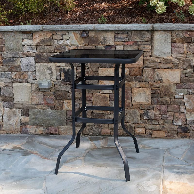 Photo 1 of Flash Furniture 27.5" Square Black Tempered Glass Bar Height Metal Patio Bar Table