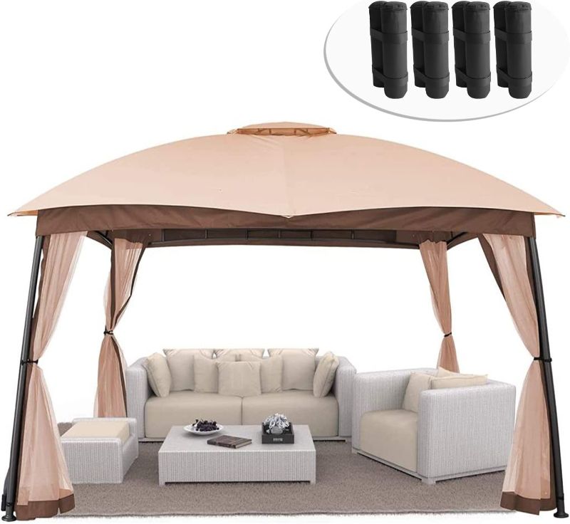 Photo 1 of Charmeleon 10X12 Gazebos for Patios with 4 Sand Bags, Outdoor Gazebo Tent with Netting Screen Walls, Heavy Duty Gazebo Canopy with 120 Square Feet of Shade for Garden, Backyard Deck, and Lawns (Khaki)
