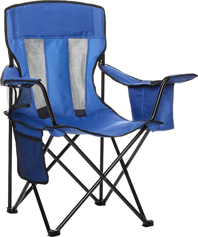 Photo 1 of Amazon Basics Folding Mesh-Back Outdoor Camping Chair With Carrying Bag - 34 x 20 x 36 Inches, Blue
