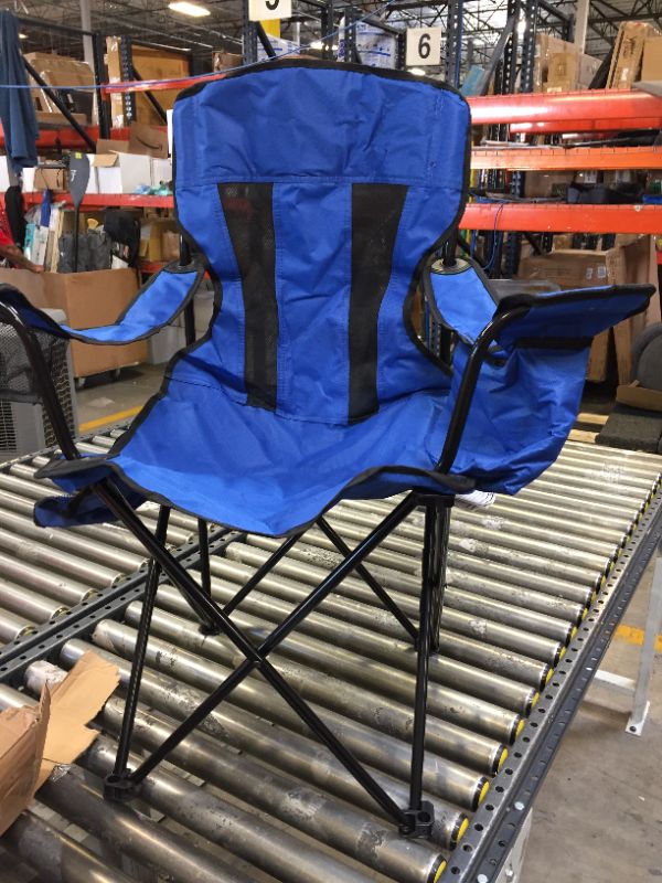 Photo 2 of Amazon Basics Folding Mesh-Back Outdoor Camping Chair With Carrying Bag - 34 x 20 x 36 Inches, Blue
