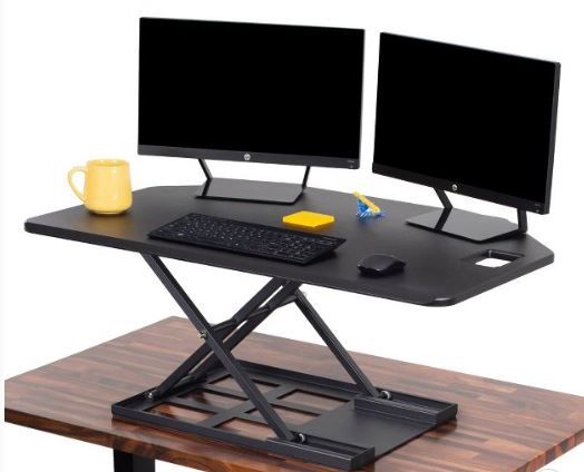 Photo 1 of X-Elite Premier Corner Standing Desk Converter with Pneumatic Height Adjustment - Black – Stand Steady

