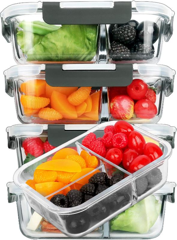 Photo 1 of [5-Pack, 36 oz]Glass Meal Prep Containers 3 Compartment with Lids, Glass Lunch Containers,Food Prep Lunch Box,Bento Box,BPA-Free, Microwave, Oven, Freezer, Dishwasher (4.5 Cups)
