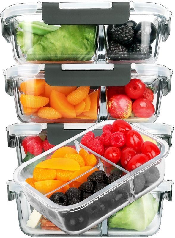 Photo 1 of [5-Pack, 36 oz]Glass Meal Prep Containers 3 Compartment with Lids, Glass Lunch Containers,Food Prep Lunch Box,Bento Box,BPA-Free, Microwave, Oven, Freezer, Dishwasher (4.5 Cups)
