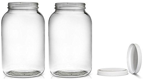 Photo 1 of 2 Pack ~ Wide Mouth 1 Gallon Clear Glass Jar - White Lid with Liner Seal for Fermenting Kombucha/Kefir, Storing and Canning/USDA Approved, Dishwasher Safe
