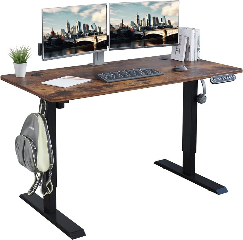 Photo 1 of Electric Standing Desk 48 x 24 Inches, Radlove Height Adjustable Computer Desk Sit Stand Desk Home Office Desks with Splice Board and A Under Desk Cable Management Tray, Rustic BLACK TOP/Black Frame
