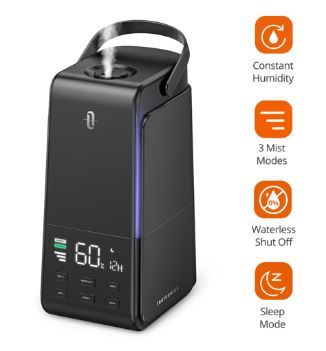 Photo 1 of TaoTronics Humidifiers, 4L Ultrasonic Cool Mist Humidifier with Automatic Humidity Monitoring, Quiet Operation, LED Display, Easy to Clean and Fill, Sleep Mode for Large Room, Black
