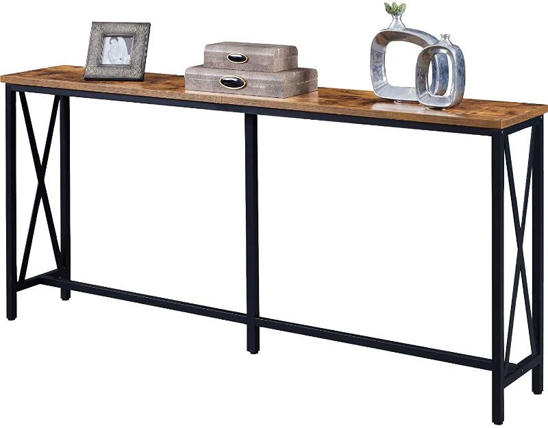 Photo 1 of SUPERJARE 70.9 Inch Console Table, Extra Long Entryway Table with Metal Frame and X-Shaped Design, Narrow Sofa Table for Living Room and Hallway - Rustic Brown
