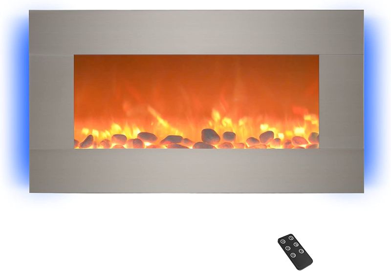 Photo 1 of Northwest 80-BL31-2002 Electric Fireplace-Wall Mounted with 13 Backlight Colors, Adjustable Heat and Remote Control-31 inch, 31", Stainless Steel
