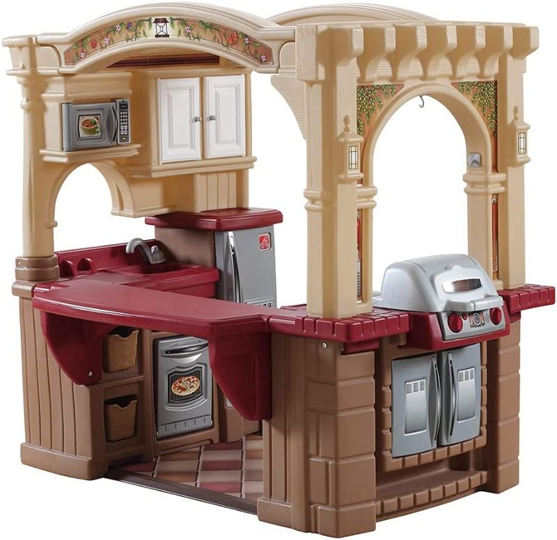 Photo 2 of (BOX NUMBER 2 OF 2, MISSING BOX NUMBER 1 OF 2)Step2 Grand Walk-In Kitchen & Grill | Large Kids Kitchen Playset Toy | Play Kitchen with 103-Pc Play Kitchen Accessories Set Included, Brown/Tan/Maroon (821400)
