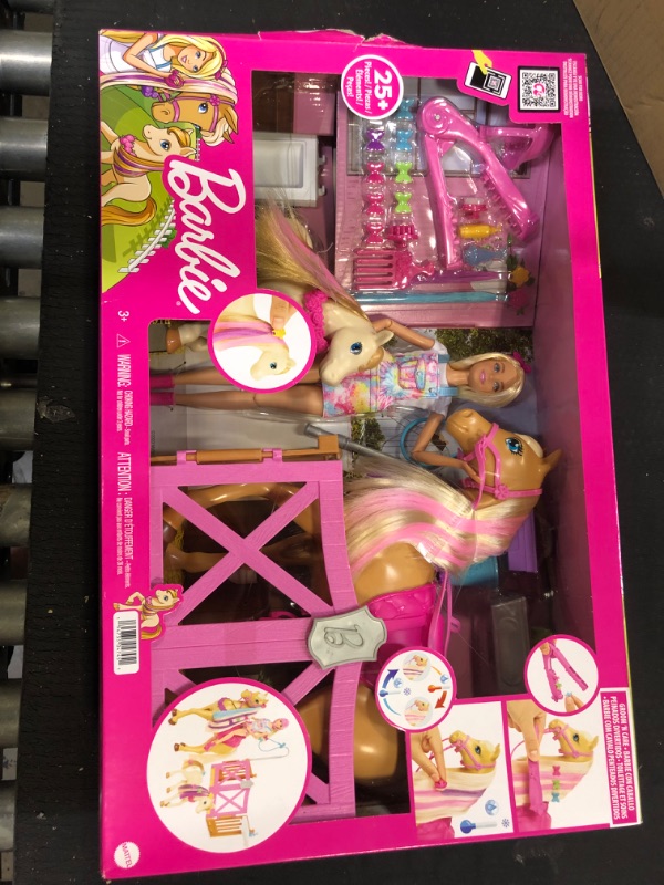 Photo 2 of Barbie Groom 'n Care Horses Playset Doll , 2 Horses & 20+ Grooming and Hairstyling Accessories, Gift for 3 to 7 Year Olds [Amazon Exclusive]
