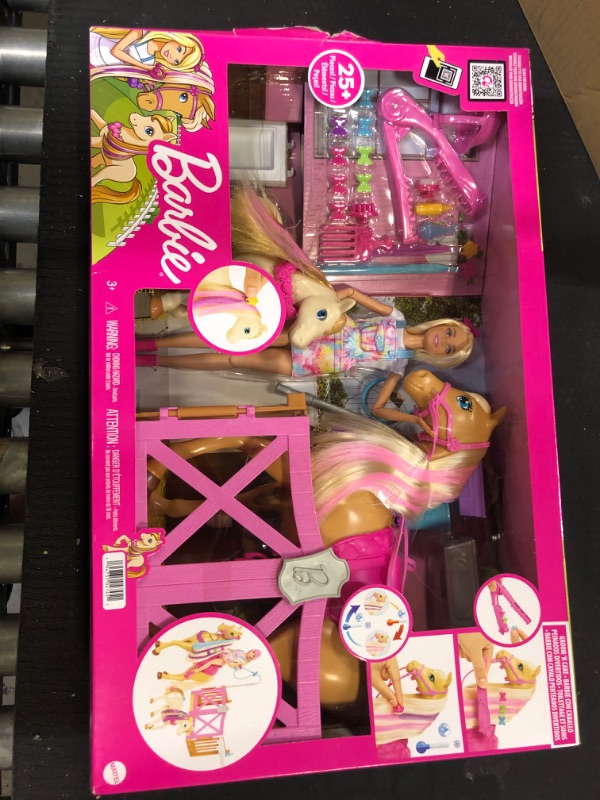 Photo 1 of Barbie Groom 'n Care Horses Playset Doll , 2 Horses & 20+ Grooming and Hairstyling Accessories, Gift for 3 to 7 Year Olds [Amazon Exclusive]
