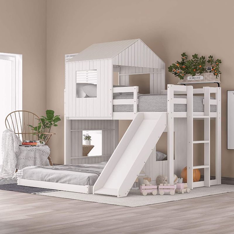 Photo 1 of **** BOX 3 OF 3 ONLY OTHER BOXES SOLD SEPERATELY ***
Wooden Twin Over Full Bunk Bed, Loft Bed with Playhouse, Farmhouse, Ladder & Guardrails for Kids, Toddlers, Boys & Girls,No Box Spring Needed