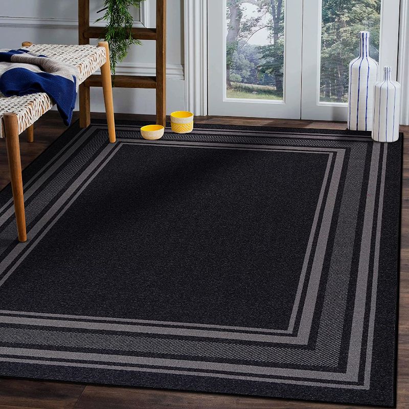 Photo 1 of 8X10 Area Rug for Living Room, Dining Room Rug, Bedroom Carpet, Indoor Non Skid Rubber Backed Area Rugs, Black