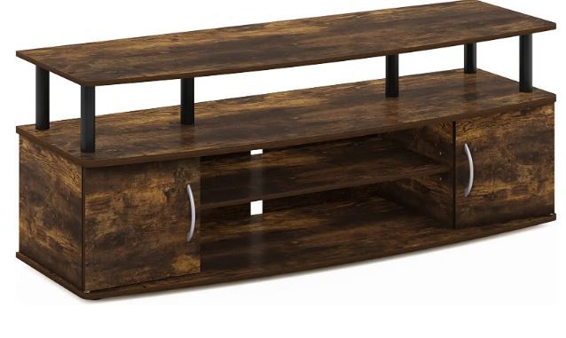 Photo 1 of Furinno Jaya Entertainment Center Stand Unit/TV Desk for up to 55 inch, Amber Pine/Black
