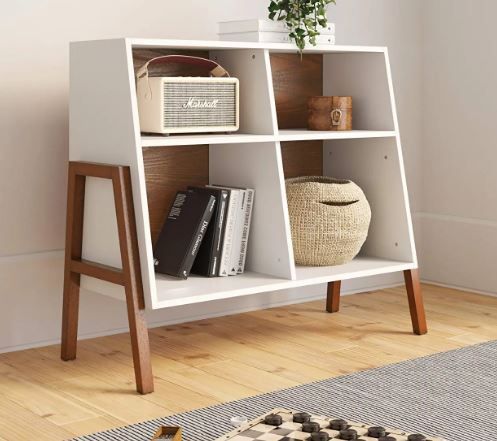 Photo 1 of Nathan James Telos 4-Cube Organizer, Storage Open Cubby Shelf with Angled Design, Wood, Brown/White
