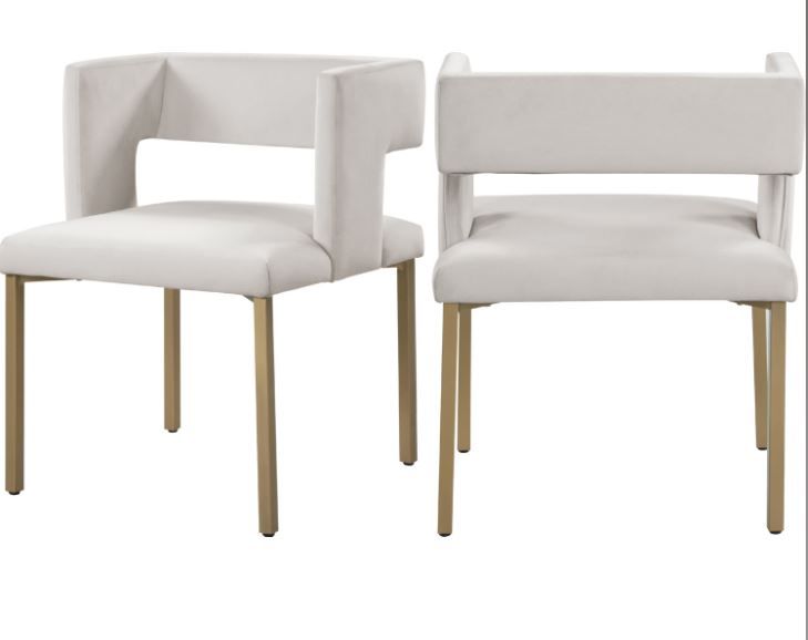 Photo 1 of Caleb Dining Chair in Cream Velvet & Brushed Gold (Set of 2) by Meridian Furniture
