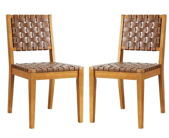Photo 1 of Amazon Brand – Rivet Faux Leather Woven Dining Chair with Wood Frame, Set of 2, 18"W, Brown
