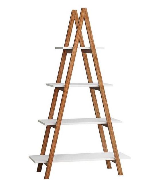 Photo 1 of 31.49 in. Wide White 4-Tier Wood Oxford Shelves Ladder Bookcase Bookshelf for Home Office, Storage Display
